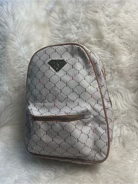 Babyphat synthetic Beige Patterned Backpack with Brown Trim gold accent